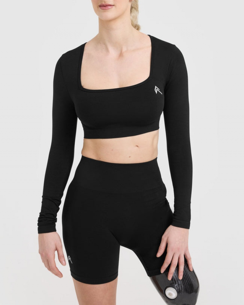 Oner Active Effortless Square Neck Crop Long Sleeve T-shirt Svarta | TENH-30589