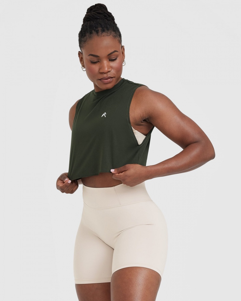 Oner Active Go To Muscle Crop T-shirt Khaki Gröna | BTMU-12340