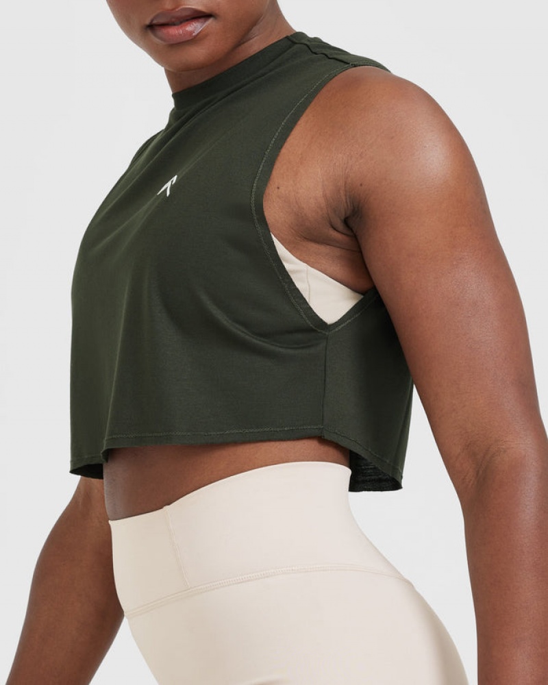 Oner Active Go To Muscle Crop T-shirt Khaki Gröna | BTMU-12340