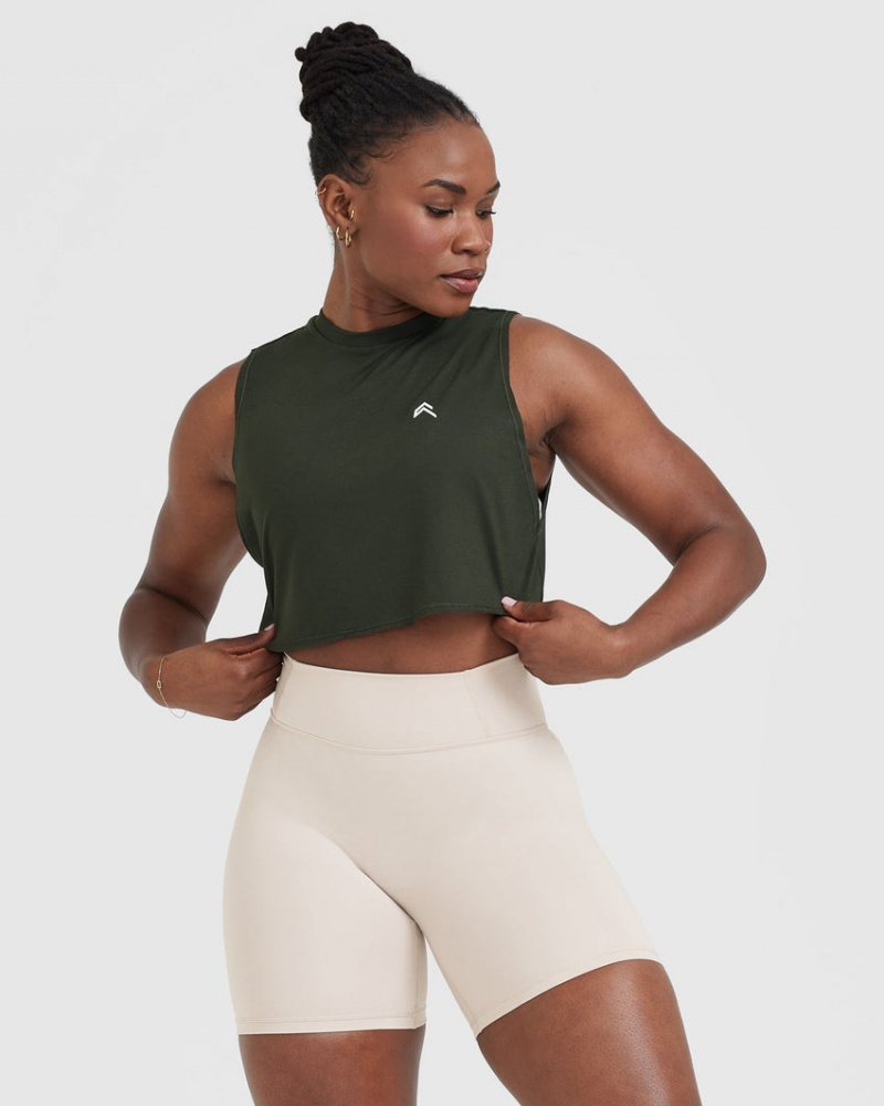 Oner Active Go To Muscle Crop T-shirt Khaki Gröna | BTMU-12340