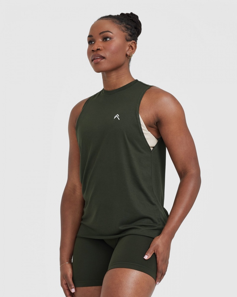 Oner Active Go To Muscle T-shirt Khaki Gröna | KMEV-64052