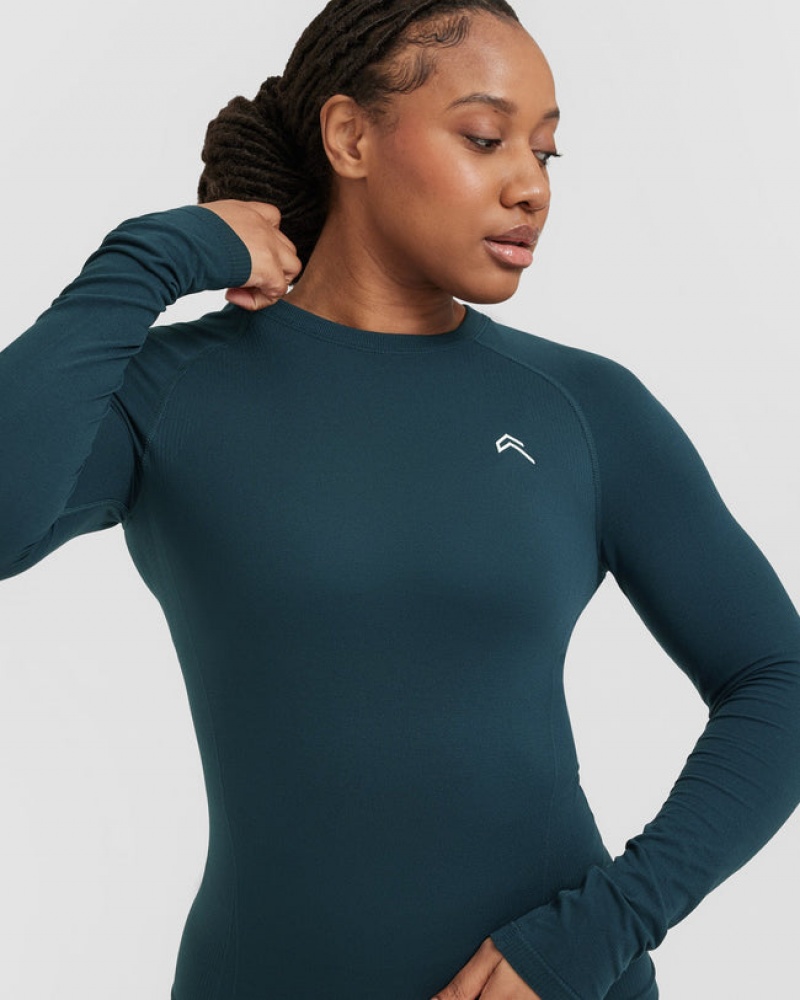 Oner Active Go To Seamless Fitted Long Sleeve T-shirt Blå | MAJD-46013