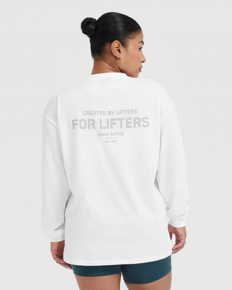 Oner Active Klassiska Lifters Tryck Oversized Lätta Long Sleeve T-shirt Vita | TNSH-41380