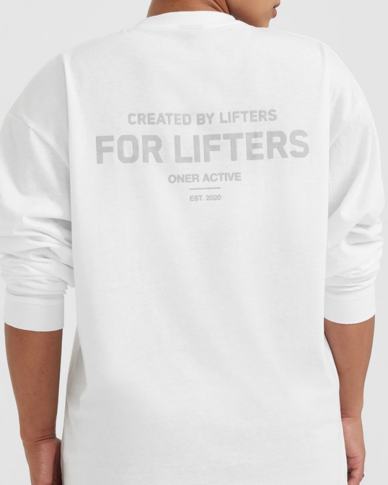 Oner Active Klassiska Lifters Tryck Oversized Lätta Long Sleeve T-shirt Vita | TNSH-41380