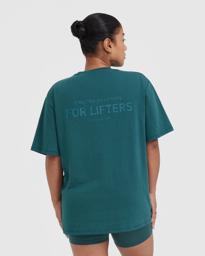 Oner Active Klassiska Lifters Tryck Oversized Lätta T-shirt Blå Turkos | SVFE-58902