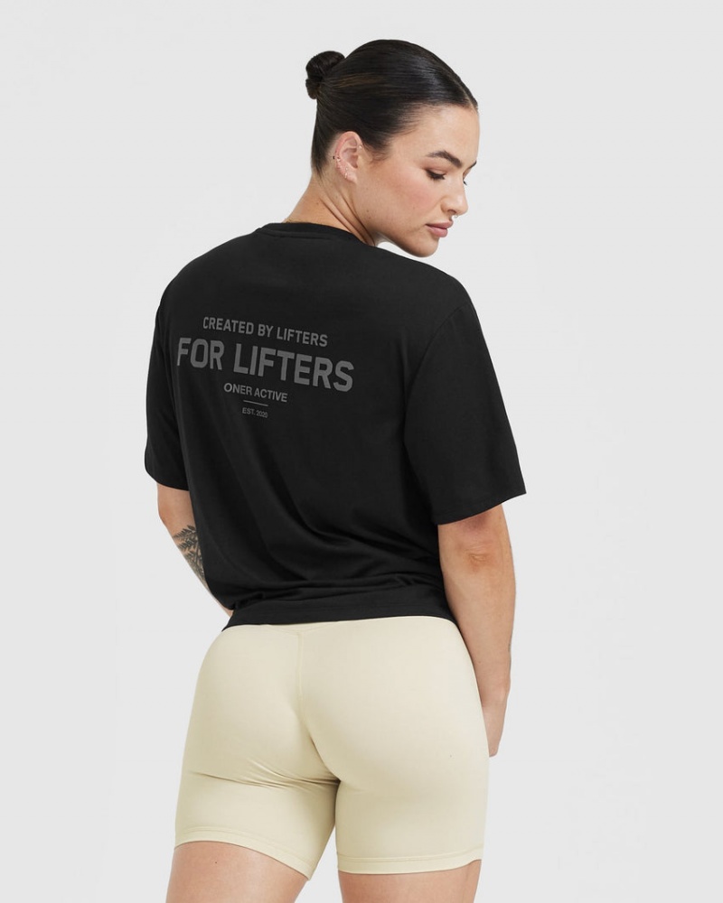 Oner Active Klassiska Lifters Tryck Oversized Lätta T-shirt Svarta | VFHR-94215