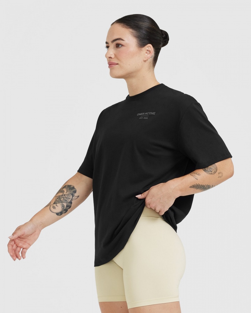 Oner Active Klassiska Lifters Tryck Oversized Lätta T-shirt Svarta | VFHR-94215