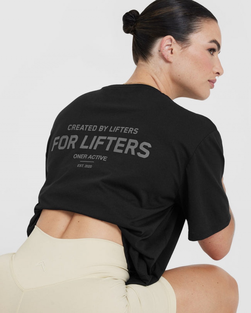 Oner Active Klassiska Lifters Tryck Oversized Lätta T-shirt Svarta | VFHR-94215