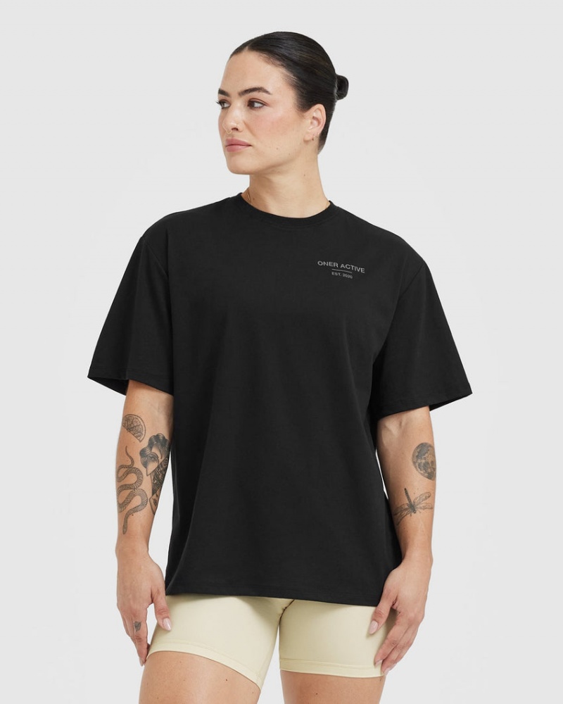 Oner Active Klassiska Lifters Tryck Oversized Lätta T-shirt Svarta | VFHR-94215