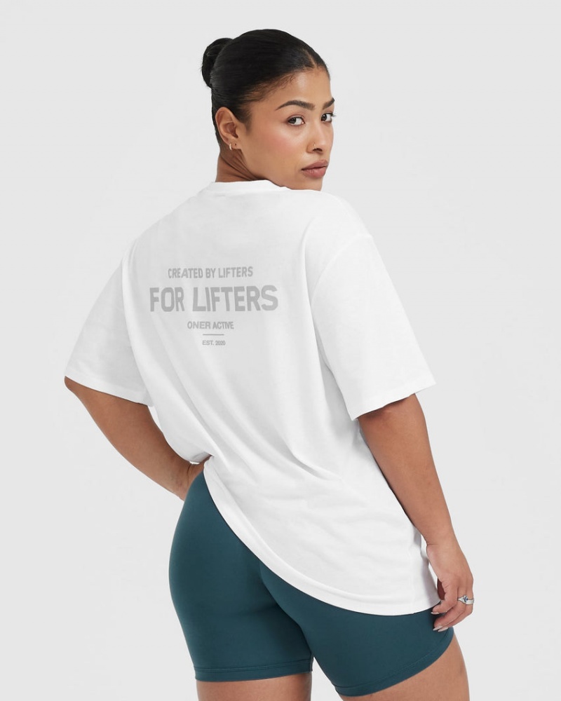 Oner Active Klassiska Lifters Tryck Oversized Lätta T-shirt Vita | JDWN-02954