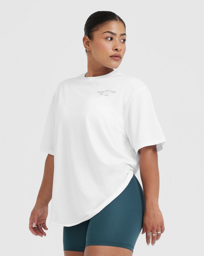 Oner Active Klassiska Lifters Tryck Oversized Lätta T-shirt Vita | JDWN-02954