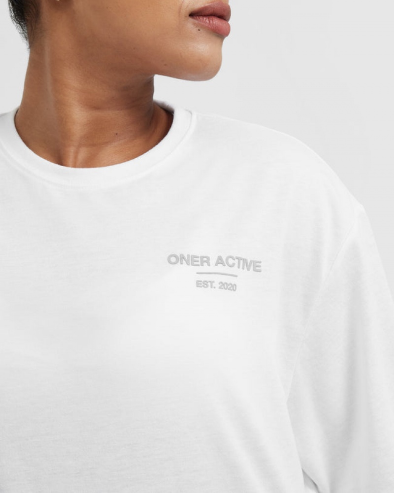 Oner Active Klassiska Lifters Tryck Oversized Lätta T-shirt Vita | JDWN-02954