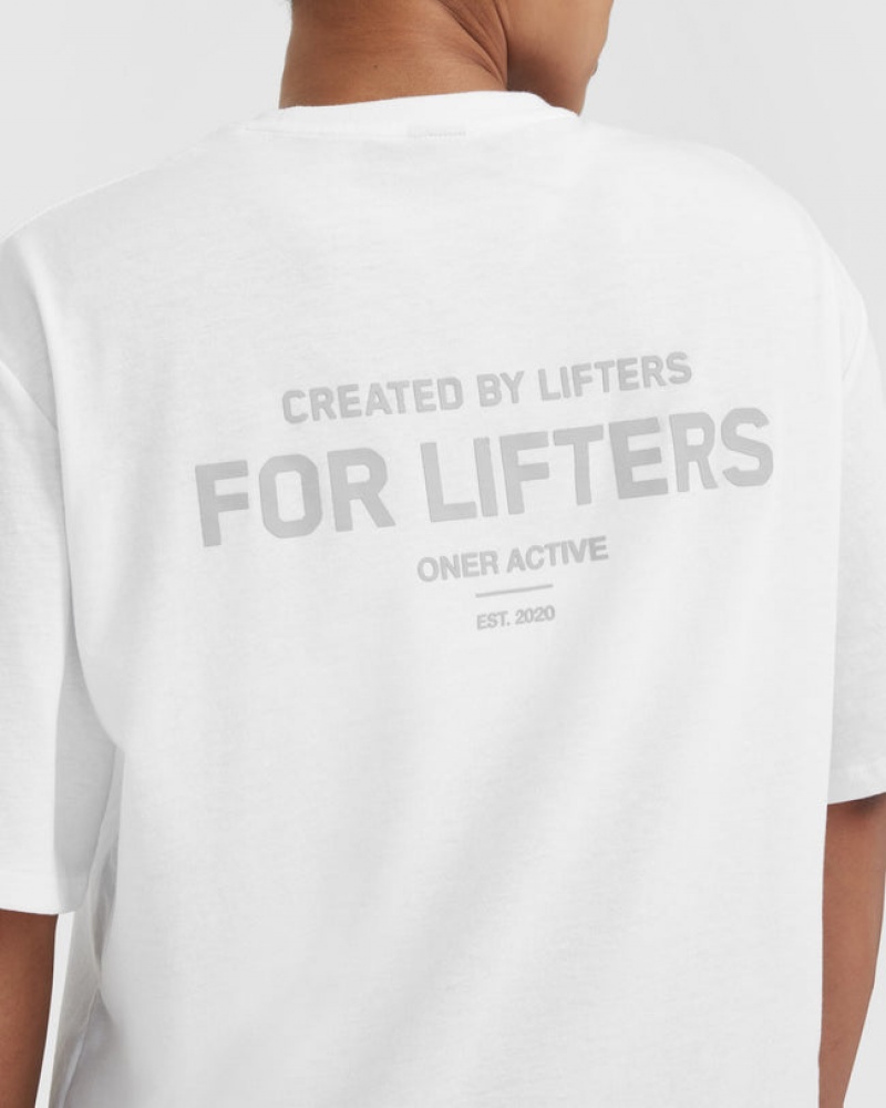 Oner Active Klassiska Lifters Tryck Oversized Lätta T-shirt Vita | JDWN-02954