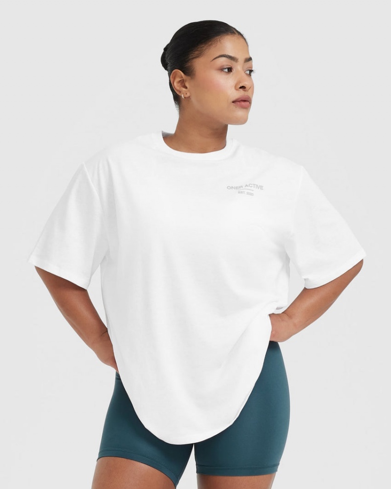 Oner Active Klassiska Lifters Tryck Oversized Lätta T-shirt Vita | JDWN-02954