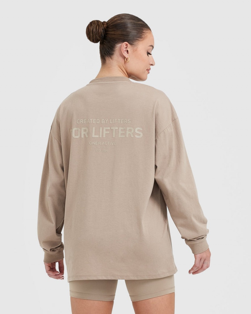 Oner Active Klassiska Lifters Tryck Oversized Lätta Long Sleeve T-shirt Grå | RWTL-73285