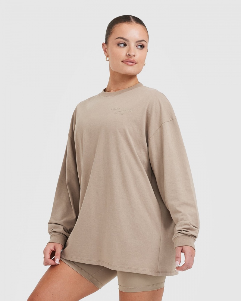 Oner Active Klassiska Lifters Tryck Oversized Lätta Long Sleeve T-shirt Grå | RWTL-73285