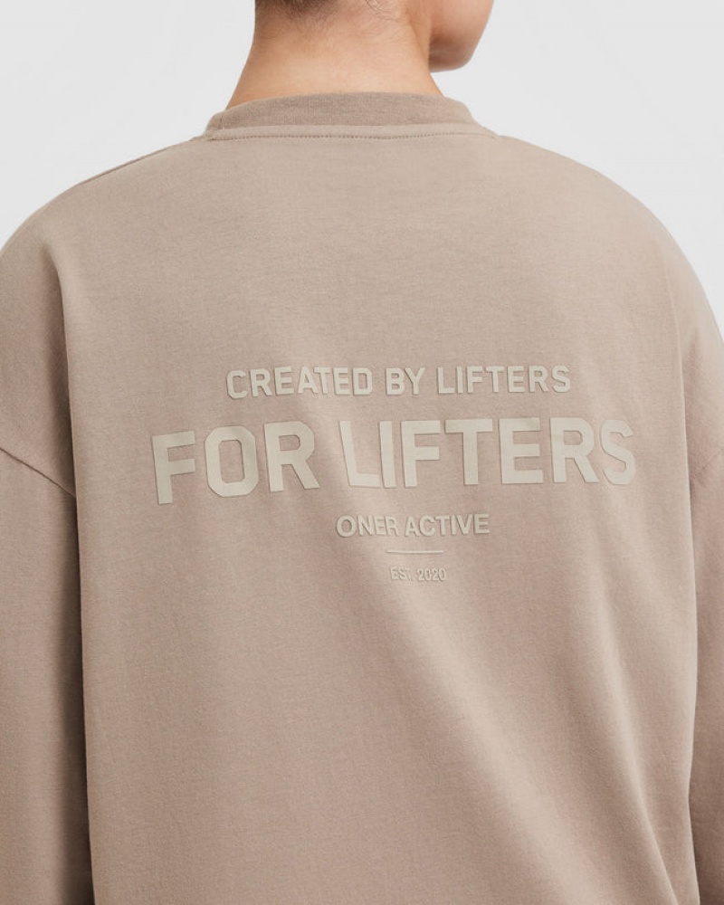 Oner Active Klassiska Lifters Tryck Oversized Lätta Long Sleeve T-shirt Grå | RWTL-73285