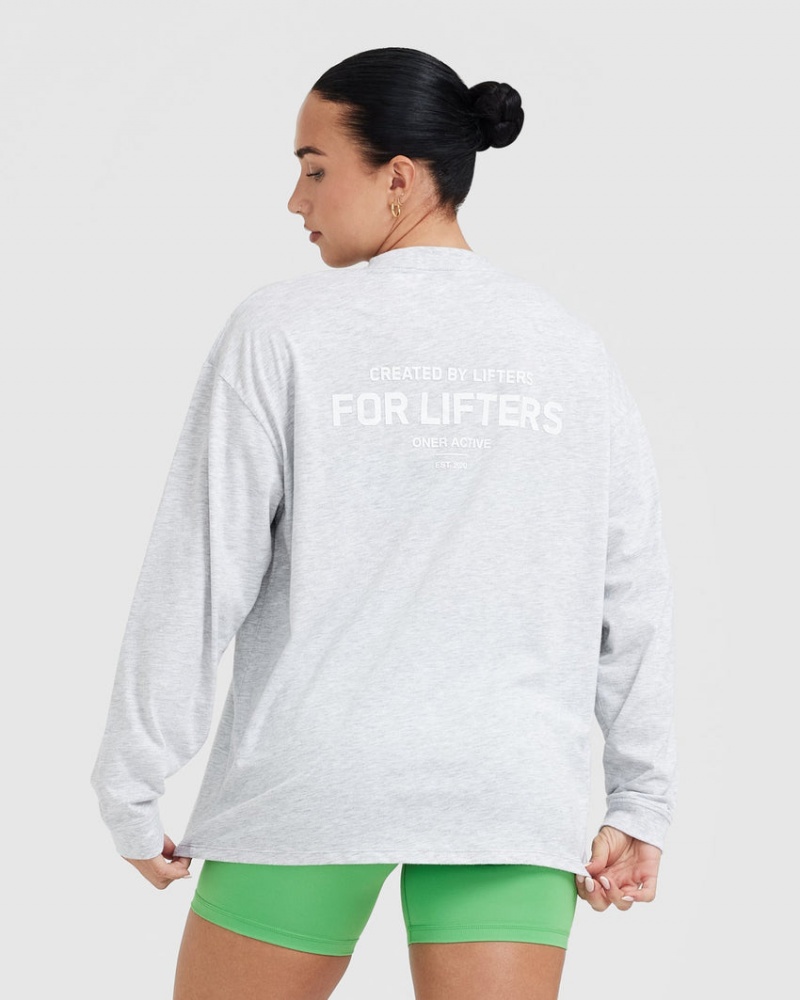 Oner Active Klassiska Lifters Tryck Oversized Lätta Long Sleeve T-shirt Ljusgrå | SNZC-92768