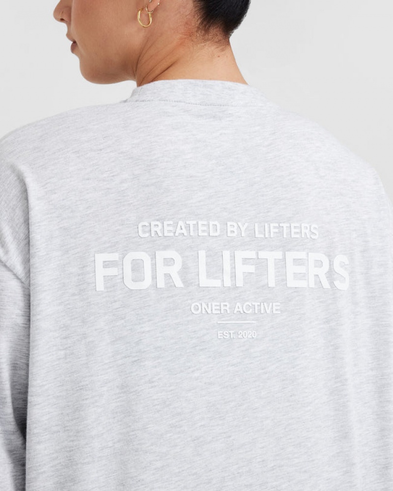 Oner Active Klassiska Lifters Tryck Oversized Lätta Long Sleeve T-shirt Ljusgrå | SNZC-92768