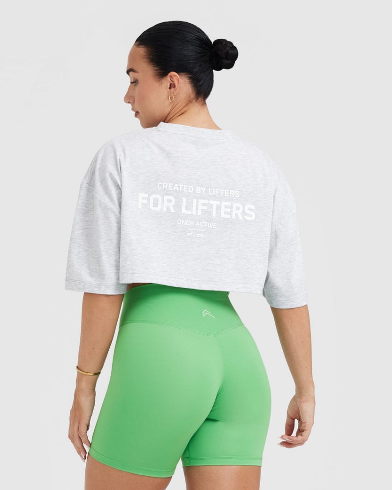 Oner Active Klassiska Lifters Tryck Relaxed Crop Lätta T-shirt Ljusgrå | UTZM-02964