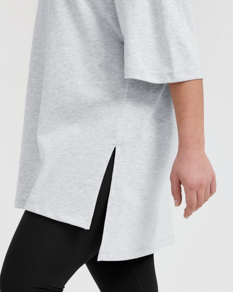 Oner Active Klassiska Longline T-shirt Ljusgrå | OZDM-43089