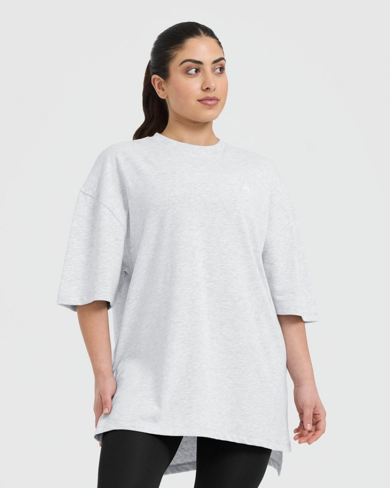 Oner Active Klassiska Longline T-shirt Ljusgrå | OZDM-43089