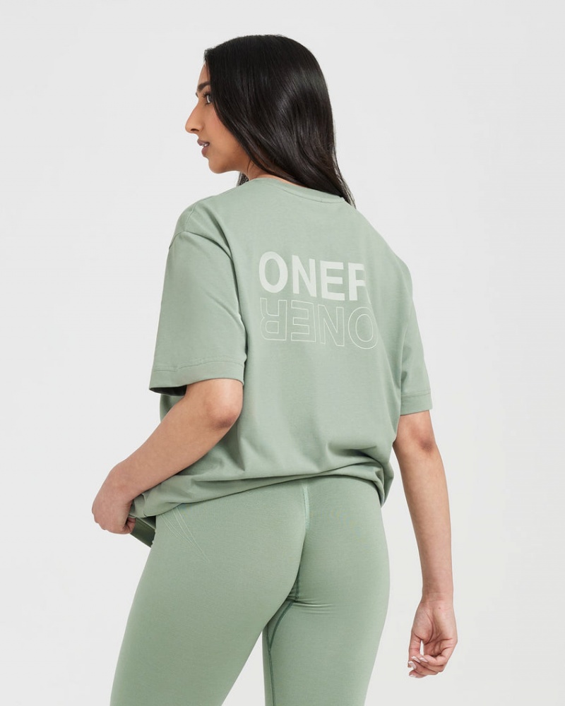 Oner Active Klassiska Mirror Tryck Oversized T-shirt Olivgröna | RJNF-81972