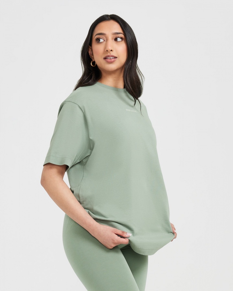 Oner Active Klassiska Mirror Tryck Oversized T-shirt Olivgröna | RJNF-81972