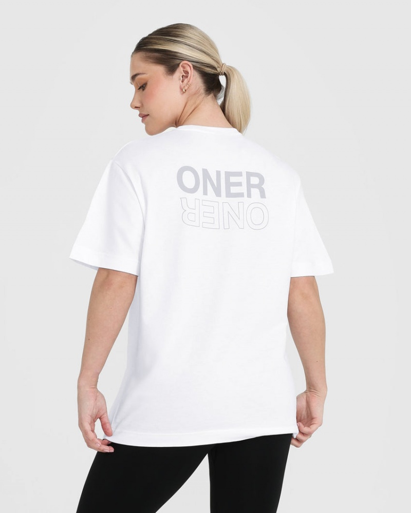 Oner Active Klassiska Mirror Tryck Oversized T-shirt Vita | YOTF-64731