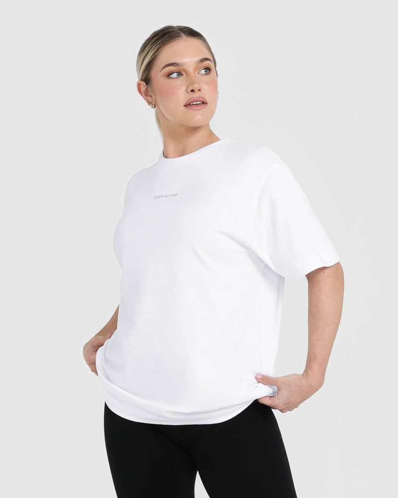 Oner Active Klassiska Mirror Tryck Oversized T-shirt Vita | YOTF-64731