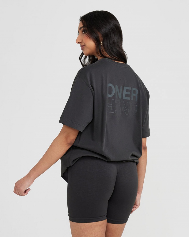 Oner Active Klassiska Mirror Tryck Oversized T-shirt Svarta | PQJH-48015