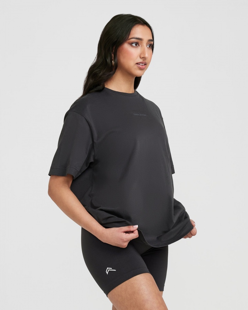 Oner Active Klassiska Mirror Tryck Oversized T-shirt Svarta | PQJH-48015