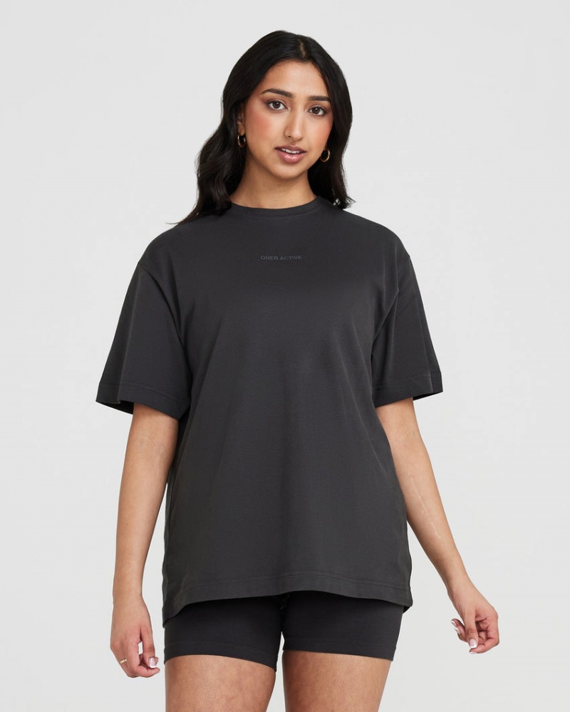 Oner Active Klassiska Mirror Tryck Oversized T-shirt Svarta | PQJH-48015