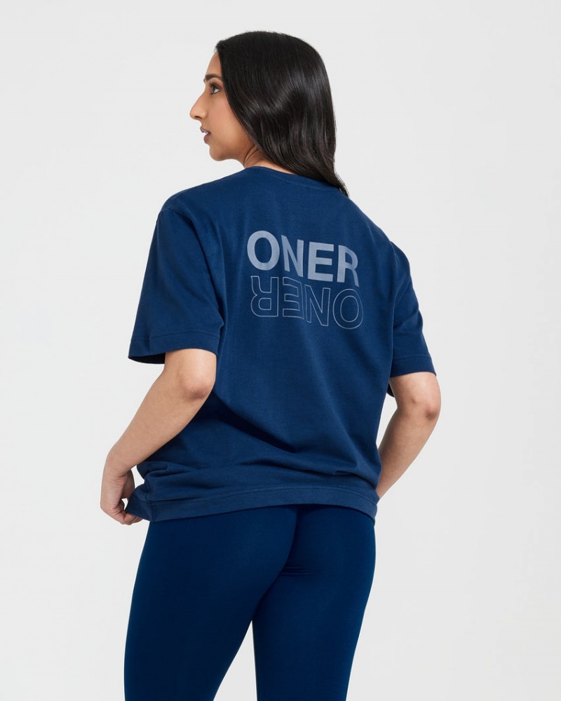 Oner Active Klassiska Mirror Tryck Oversized T-shirt Blå | AKXC-51420