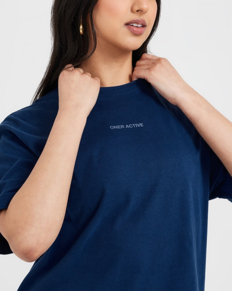 Oner Active Klassiska Mirror Tryck Oversized T-shirt Blå | AKXC-51420