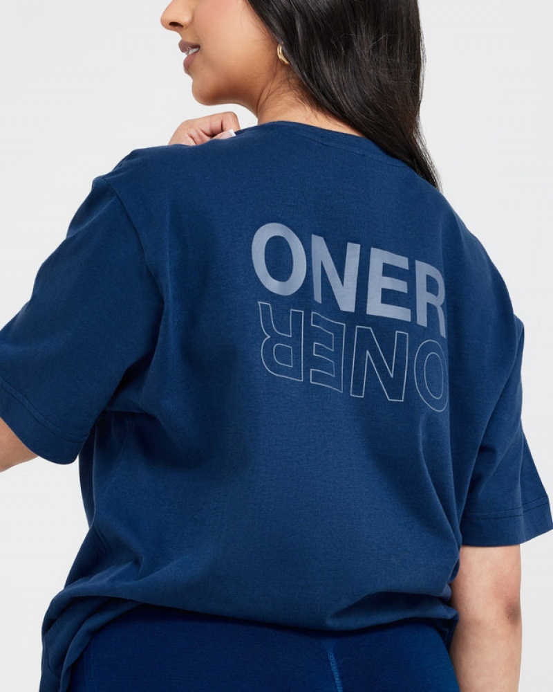 Oner Active Klassiska Mirror Tryck Oversized T-shirt Blå | AKXC-51420