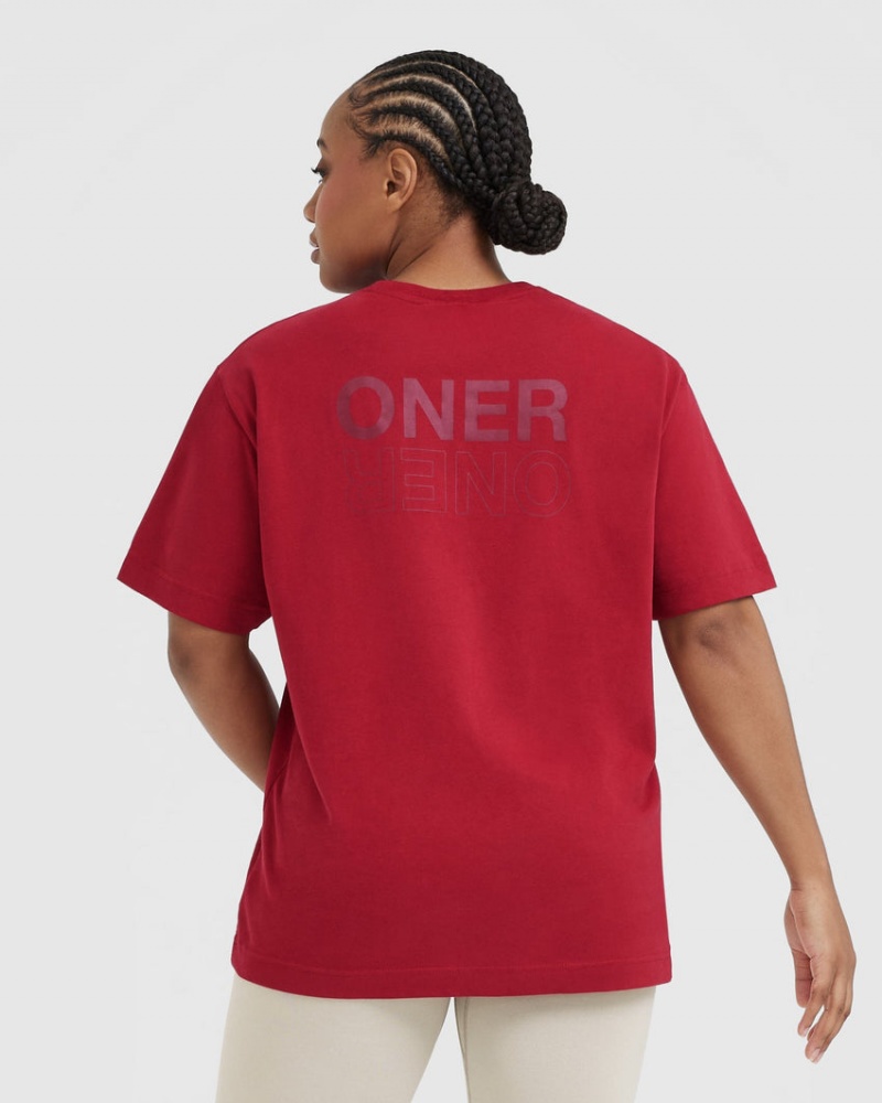 Oner Active Klassiska Mirror Tryck Oversized T-shirt Röda Vinröda | KHEL-16954