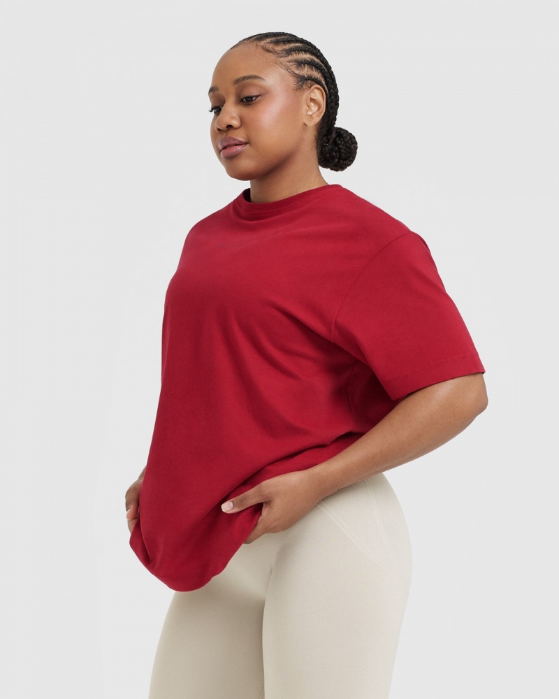 Oner Active Klassiska Mirror Tryck Oversized T-shirt Röda Vinröda | KHEL-16954