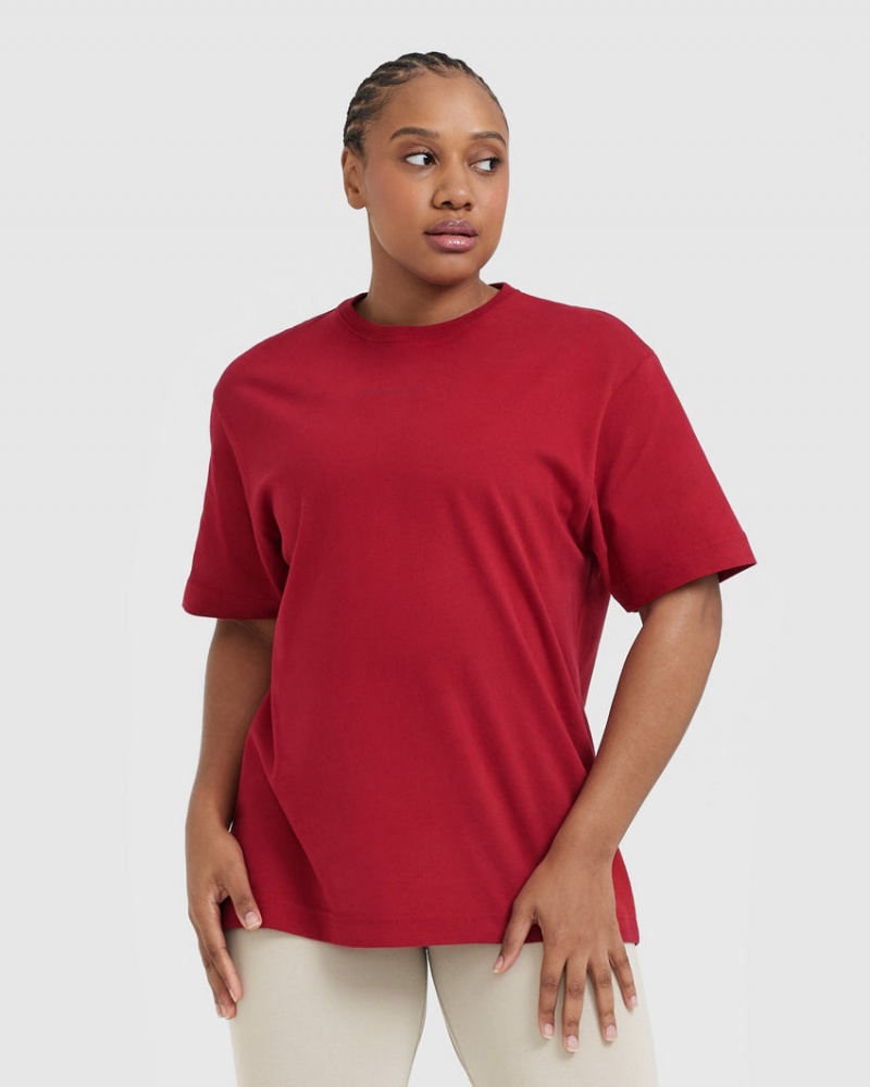 Oner Active Klassiska Mirror Tryck Oversized T-shirt Röda Vinröda | KHEL-16954