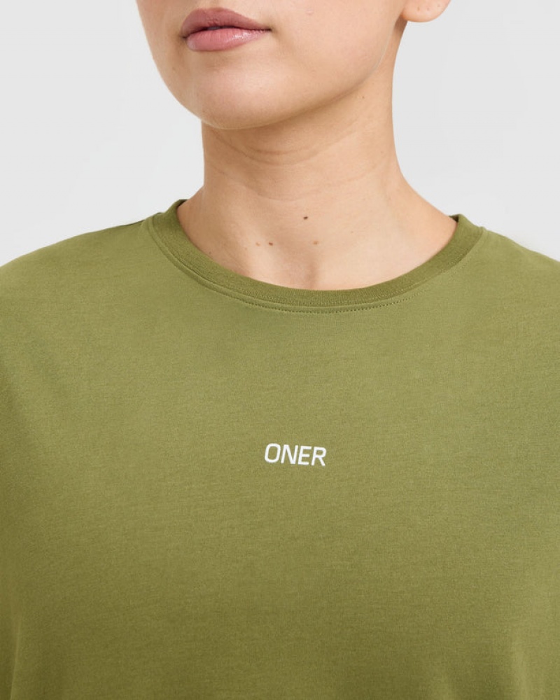 Oner Active Klassiska Oner Tryck Crop Lätta T-shirt Olivgröna Gröna | XRWD-19680