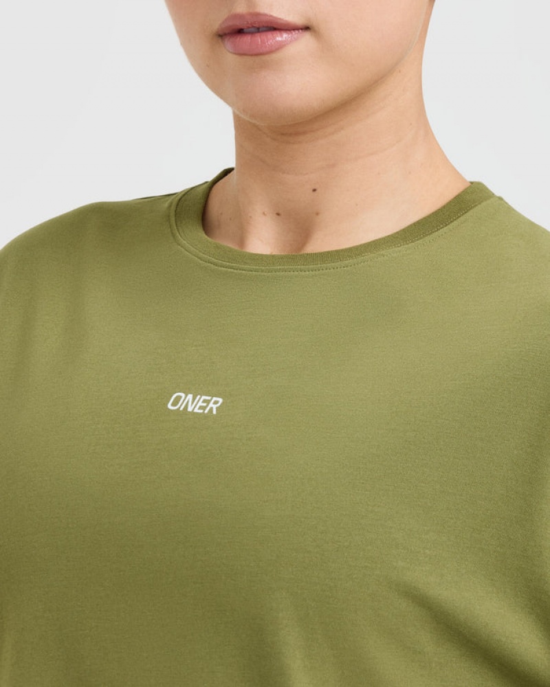 Oner Active Klassiska Oner Tryck Oversized Lätta T-shirt Olivgröna Gröna | URYC-30641