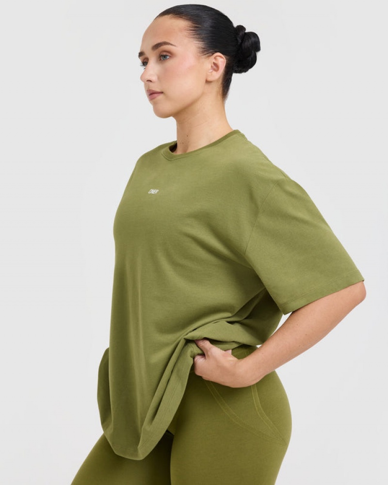 Oner Active Klassiska Oner Tryck Oversized Lätta T-shirt Olivgröna Gröna | URYC-30641