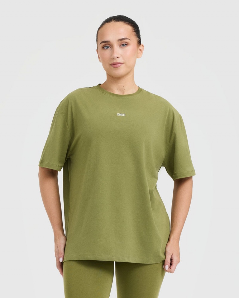 Oner Active Klassiska Oner Tryck Oversized Lätta T-shirt Olivgröna Gröna | URYC-30641