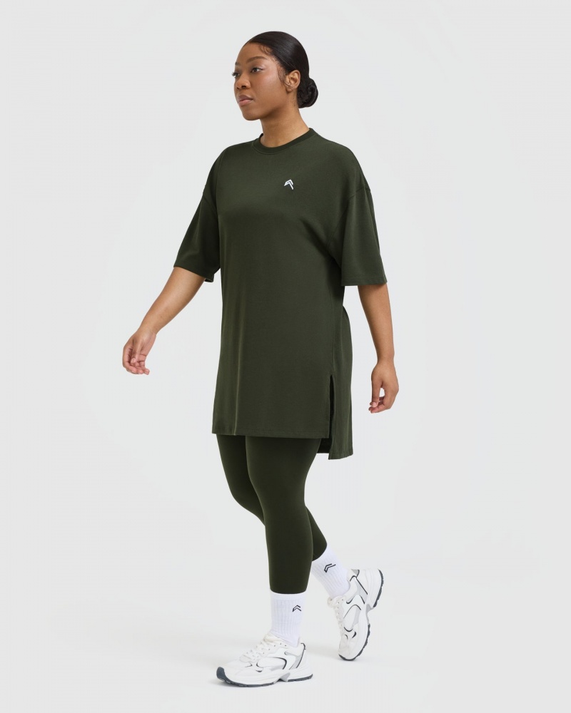 Oner Active Klassiska Oversized Longline T-shirt Khaki | WPRL-69528