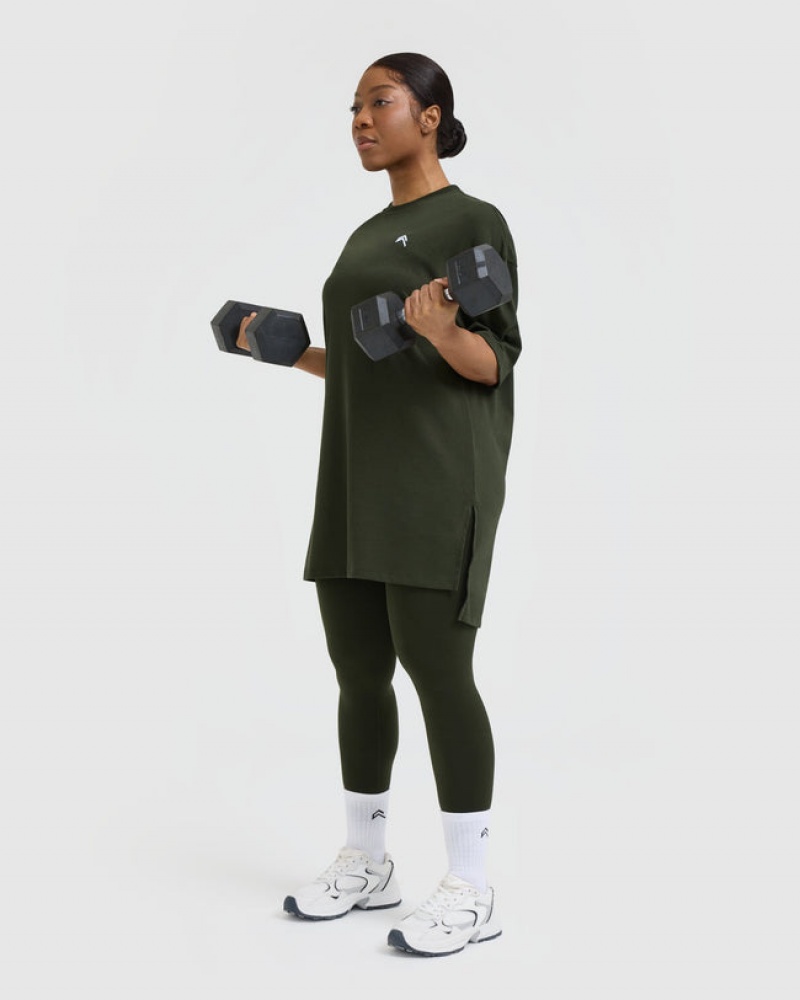 Oner Active Klassiska Oversized Longline T-shirt Khaki | WPRL-69528