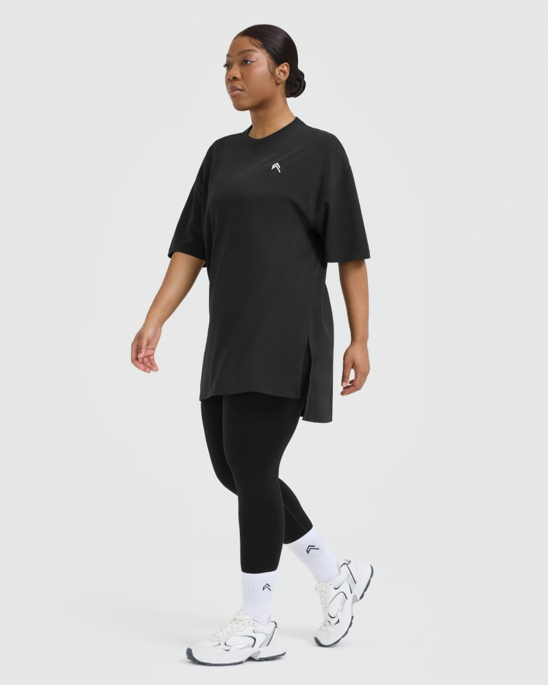 Oner Active Klassiska Oversized Longline T-shirt Svarta | DKGU-96143