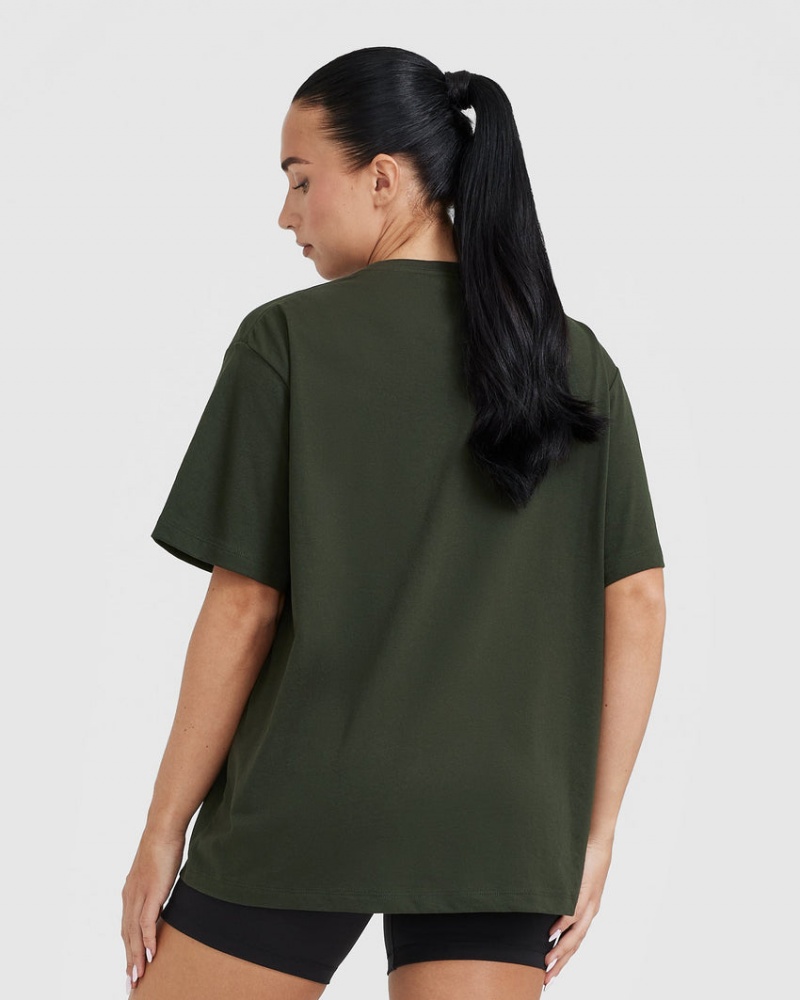 Oner Active Klassiska Oversized Lätta T-shirt Khaki | RTED-80423