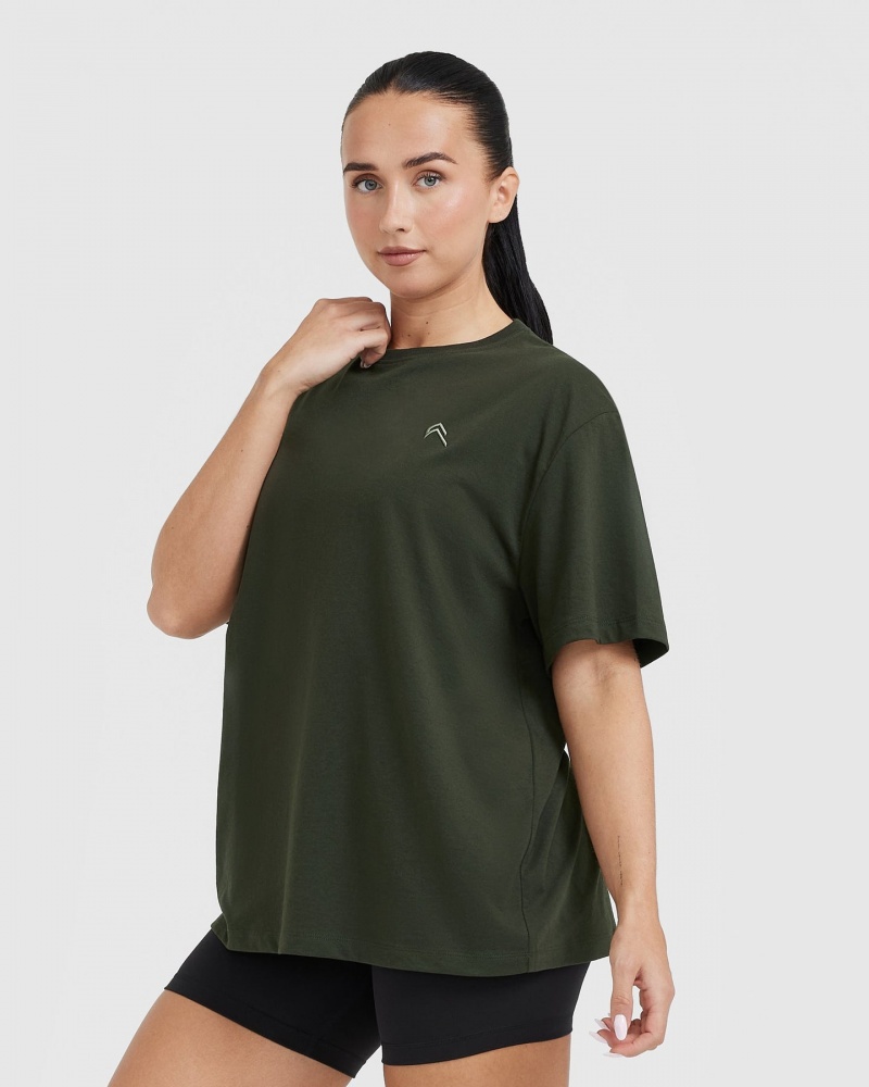 Oner Active Klassiska Oversized Lätta T-shirt Khaki | RTED-80423