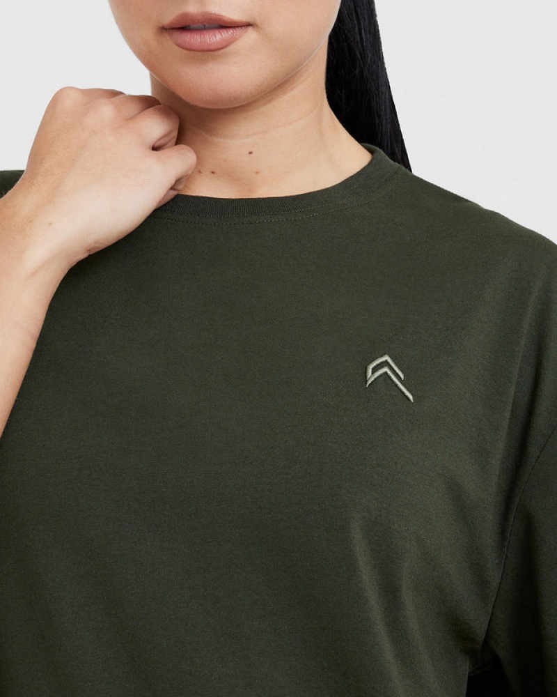 Oner Active Klassiska Oversized Lätta T-shirt Khaki | RTED-80423