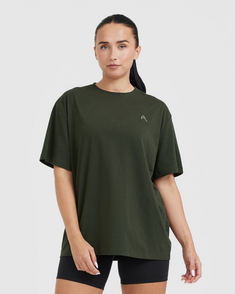 Oner Active Klassiska Oversized Lätta T-shirt Khaki | RTED-80423